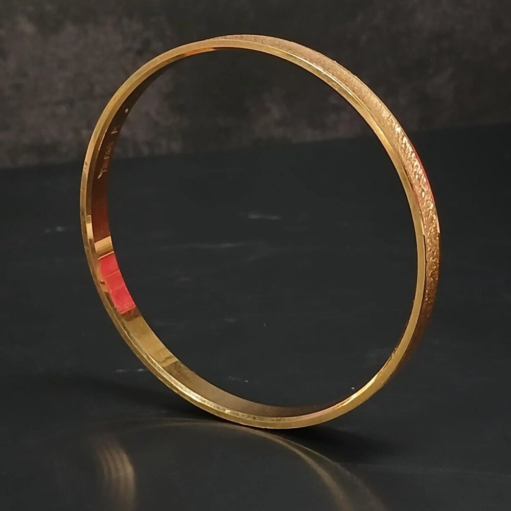 Trifari Gold Tone Bangle Bracelet Textured Finish Signed 2.5” Diameter 18.9g